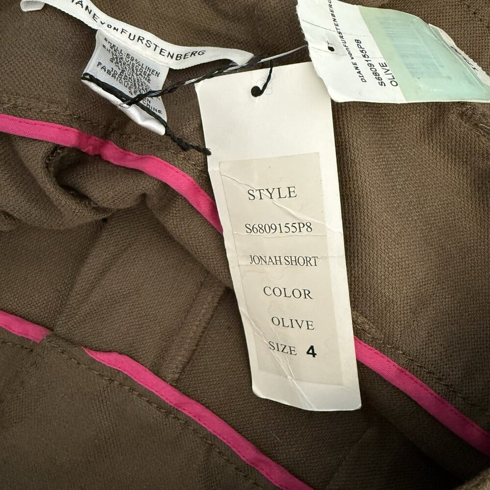 Diane Von Furstenberg Jonah Linen Blend Short Olive Size 4 - Picture 5 of 6